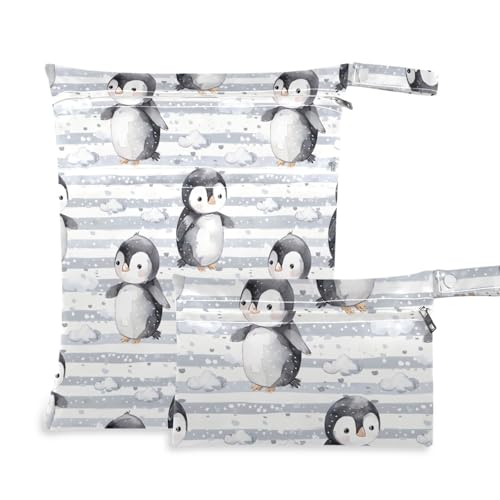 Coikll Wet Dry Bags for Cloth Diaper 2 Pack Waterproof Yoga Gym Bag for Swimsuit Wet Clothes Baby Items-?Cute Penguin?