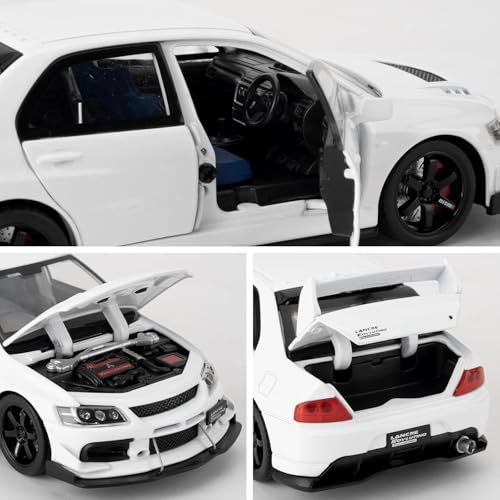 Image of FEXXA Toy Car Compatible for 1:32 Mitsu bishi Lancer Evolution Model, Pull Back Diecast Collectible Car with Sounds & Lights for Kids Boys Girls and Adults, Gift (White)