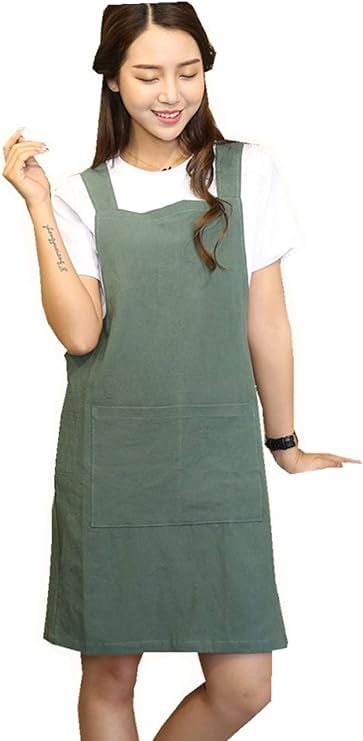 Japanese Style Aprons, Minimalist Cotton Linen Aprons with Pockets, Aprons with X-shaped Dummies, Ideal for Cooking and Barbecuing, Gardening, Relaxing and More
