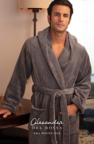 Alexander Del Rossa Men’s Robe, Plush Fleece Hooded Bathrobe With Two Large Front Pockets And Tie Closure, Steel Gray, Large-X-Large #TOP6