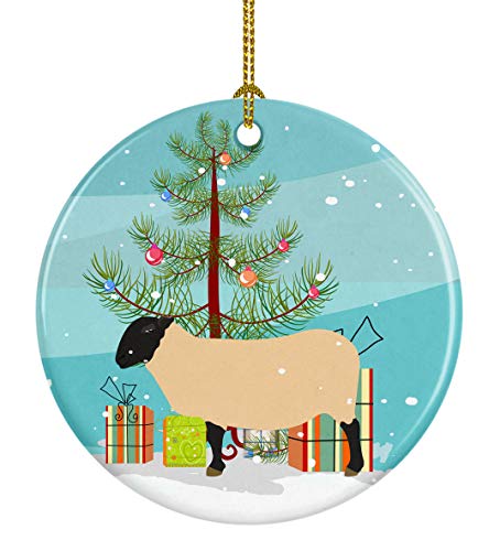 Caroline's Treasures Suffolk Sheep Christmas Ceramic Ornament, Teal Christmas Tree Hanging Decorations for Home Christmas Holiday, Party, Gift, 3 in, Multicolor