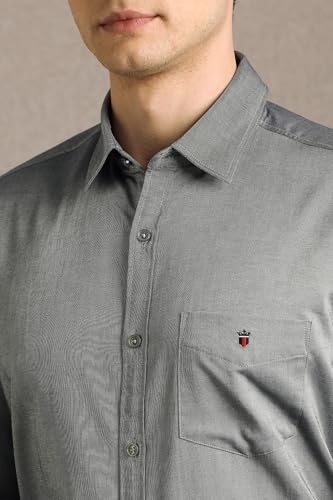 Image of Louis Philippe Men's Slim Fit Signature Oxford Easy Care, Natural Stretch Full Sleeve Solid Casual Shirt, Cotton