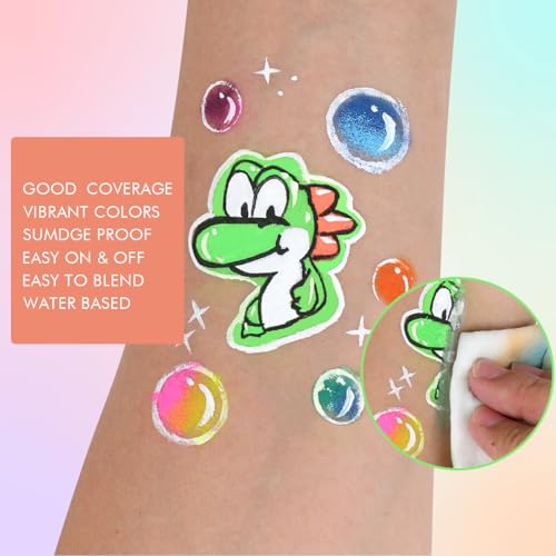 Bowitzki Face Paint Kit,42 Water Based Non Toxic Face Paint with face paint Colors,16 Glitters, 32 Stencils & 10pcs Brushes, Professional Body Face Paint Makeup For Party,Halloween,Carnival,Festival