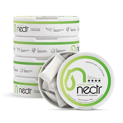 Nectr Energy Nootropic Pouches Atomic Apple Flavored Caffeine Pouches with Cognizin Citicoline. Sugar-Free Brain Treats. Smooth Sustained Focus & Energy Supplement - 1 Puck of 16pcs