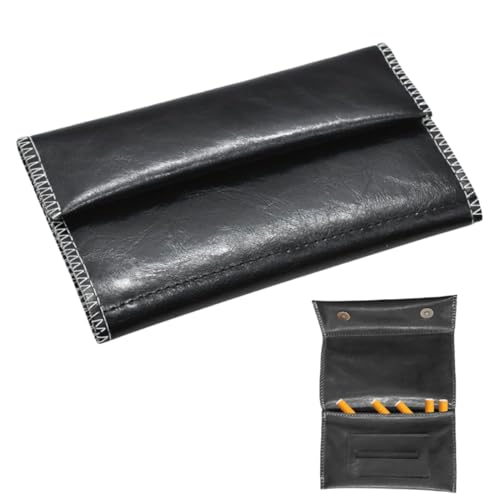 YAPKOLV Tabaquera de Cuero, Bolsa para Tabaco de Liar con Cierre Magnético, Plegable, Portátil, Multicapa (Negro)