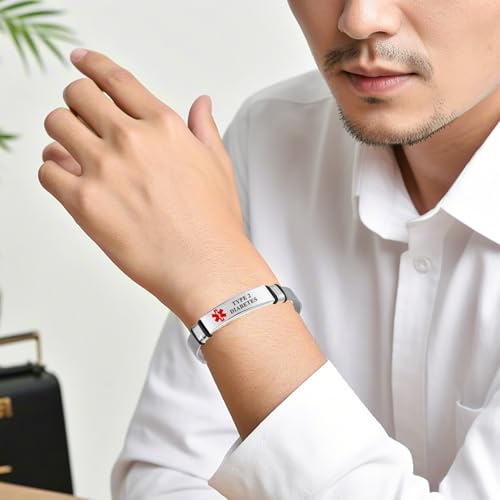 Medical Alert Bracelet for Women Men Medical Emergency Id bracelet Stainless Steel Personalized Free Engrave Adjustable 6.5-8.5 IN2