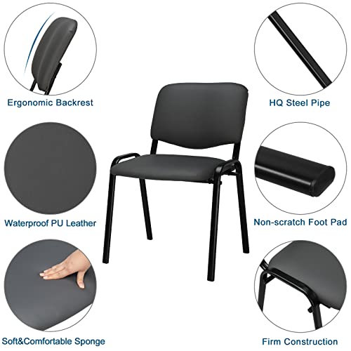 Image of VINGLI Grey Waiting Room Chairs - 10-Pack PU Stackable Chairs Set for Conference Rooms, Offices & Lobbies, Simple & Space-Saving