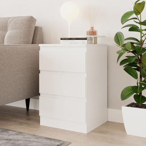 URBNLIVING Commode à 3 tiroirs de 62 cm de hauteur - Meuble de rangement pour chambre avec coulisses en métal lisse - Commode moderne pour chambre, salon, bureau, couloir (ensemble blanc)