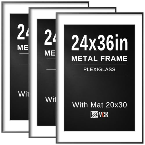 Image of VCK 24x36 Poster Frame, Black Metal - Matted to 20x30, 3 Pack, for Artwork