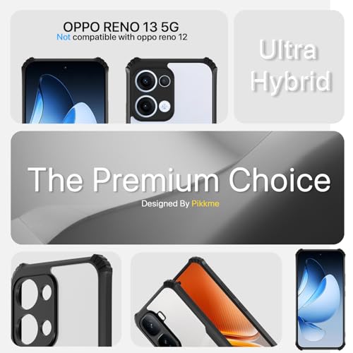 Image of Pikkme Crystal Clear Transparent Back Cover | Ultra Hyrbid | Full Camera Protection | Raised Edge | Bumper Case for Oppo Reno 13 5G (Black)