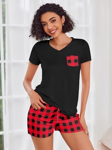 Image of Ekouaer Womens Pajama Sets Short Sleeve Pajamas for Women Sets Soft Lounge Sets Casual V Neck Sleepwear PJS