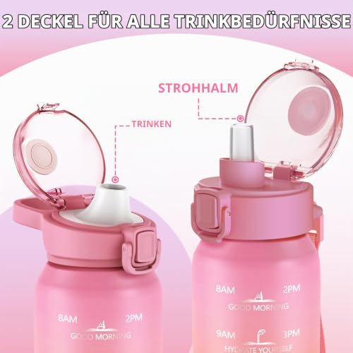 SLUXKE Edelstahl Trinkflasche Sport mit Strohhalm 700ml, [18/10 Edelstahl] Thermosflasche mit 2 Deckel… – Ansicht 2