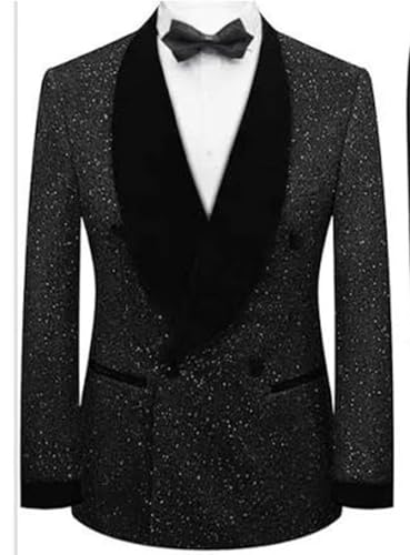 Men's Shawl Lapel Shiny Yarn Coat Double Breasted Casual Suit Jacket Groom Banquet Blazer2