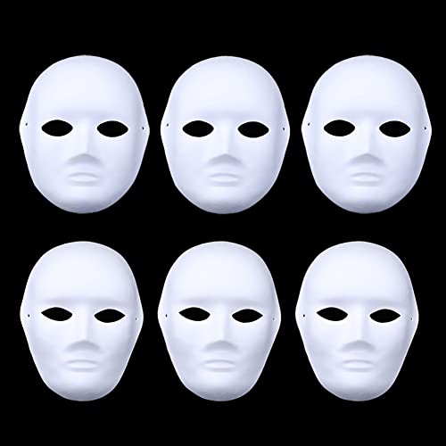 GSHLLO 6 Pcs DIY Full Face Masks Cosplay Masquerade Mask Paintable Blank Masks White Craft Masks Dance Party Halloween Masks for Party