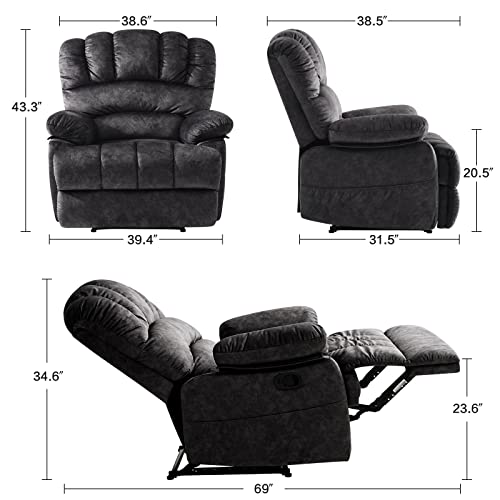 EASELAND Extra Large Push Back Recliner for Big and Tall, Extra Wide and Overstuffed Breathable Oversize Lazy Recliners (Dark Grey)