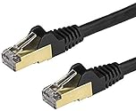 StarTech 1m CAT6a Ethernet Cable - 10 Gigabit Shielded Snagless RJ45 100W PoE Patch Cord - 10GbE STP Network Cable with Strain Relief - Black - UL, TIA (6ASPAT1MBK)