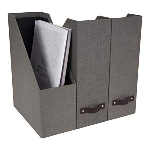 Bigso Box Of Sweden 5911C64 Estelle Canvas Fiberboard Upright Magazine Storage Box Organizer For Papers & Catalogs W/Leather Handle | Magazine File Holder thumb #4