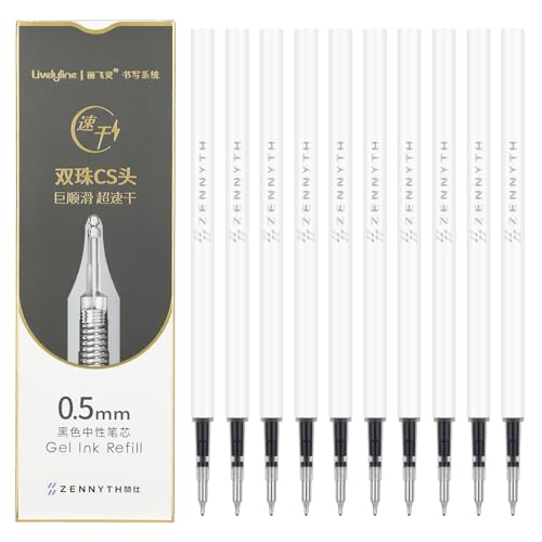 Ddaowanx 10 Pieces Gel Ink Pen Refills, Fine Point 0.5mm Tip Smooth Writing Quick Dry for Journaling Writing School Office Supplies (10 Pcs Gel Pen Refills, Black)