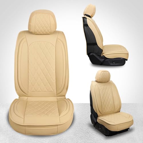Image of MIROZO Front Seat Covers,Leather Car Seat Covers Breathable Automotive Seat Covers Car Seat Protector Vehicle Seat Cushion for Sedan, Truck and SUV (2PCS Front, Beige)