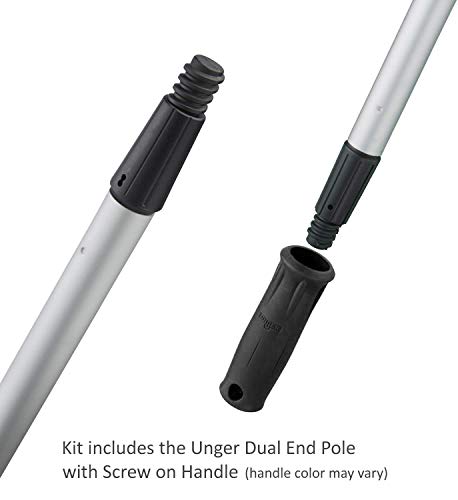 Image of Unger Professional AquaDozer Max Kit, 36 inch Smooth Surface Curved Floor Squeegee and 48 inch Dual End Pole, Rubber Blade Scrubber and Broom for Concrete, Asphalt, and Tough Cleaning Jobs