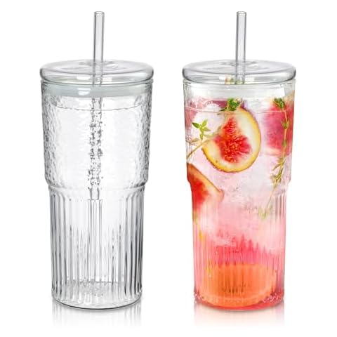 Joeyan 650 ml Glass Tumbler Set with Straw Cover