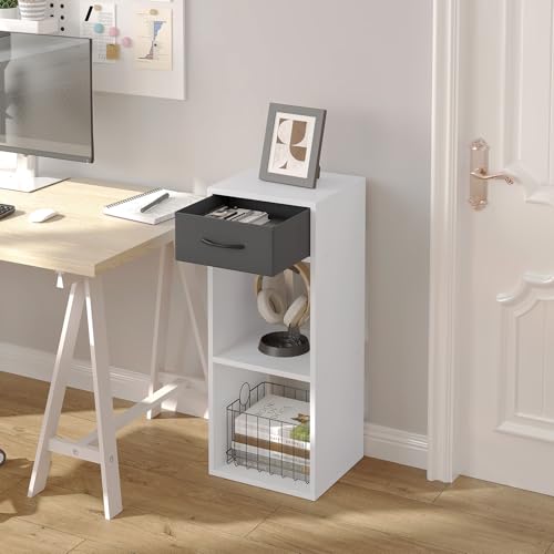 WOLTU Bücherregal mit 3 Ebenen, Standregal mit 1 Stoffschublade 2 Würfeln, offenes Regal, Aufbewahrungsregal klein, für Wohnzimmer Schlafzimmer Kinderzimmer, 32,4x80x30 cm, weiß, SK055ws