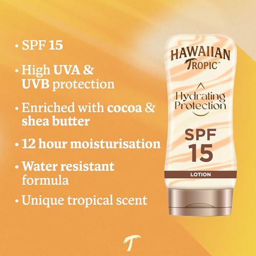 Hawaiian Tropic Hydrating Protection Sunscreen Lotion, Water Resistant SPF 15 UVA + UVB Protection Suncream, 12-Hour Moisturising Sun Lotion with Cocoa and Shea Butter, 180 ml - Image 3