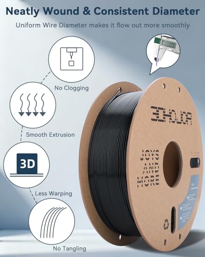 Image of 3DHoJor PLA Filament 1.75mm Black,3D Printing Filament,1kg Cardboard Spool (2.2lbs), Fit Most FDM 3D Printer,Dimensional Accuracy + /- 0.03 mm,Vacuum Packaging, No Brittle Filaments