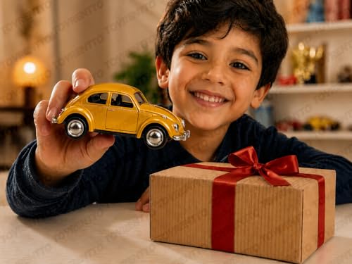 Image of 1:36 Scale 1967 Classic Yellow VW Beetle Die-Cast Pull Back Toy Car with Openable Doors, Metal Body Collectible Model for Kids & Adults