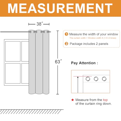 Hiasan Blackout Curtains for Bedroom, 38 x 63 Inches Length - Thermal Insulated & Light Blocking Window Curtains for Living Room, 2 Drape Panels Sewn with Tiebacks, Light Grey by Hiasan - Image 7