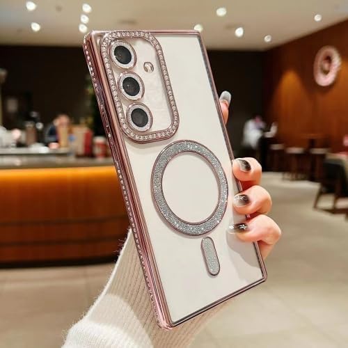 Image of for Samsung Galaxy Glitter Case,Luxury Bling Rhinestone Diamond Plated Bumper Case,MagSafe, Sparkle Camera Lens Protection Clear Back Cover (Gold, for Samsung Galaxy A35 5G)
