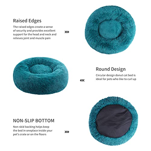 BVAGSS Hundebett Rund Katzenbett Flauschig Donut Kuscheliges Hundekissen Waschbar Ultra Weicher Plüsch Haustierbett für Kleine, Mittelgroße und Große Hunde, Katzen XH034 (Diameter:80 cm, Cyan)