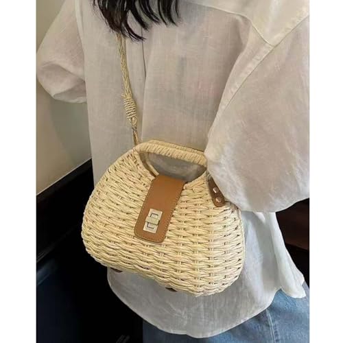 Bolso cruzado de paja para mujer verano playa tote miniatura 3