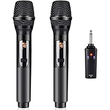 Wireless Microphone, K380S Dual Cordless Metal Dynamic Mic System with Rechargeable Receiver, for Karaoke Singing, Wedding, Party, Speech, Church, Meeting