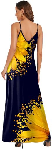 Image of Women's Maxi Sunflower Dresses Sleeveless Long Tie Dye Dress Casual Sundresses with Pockets