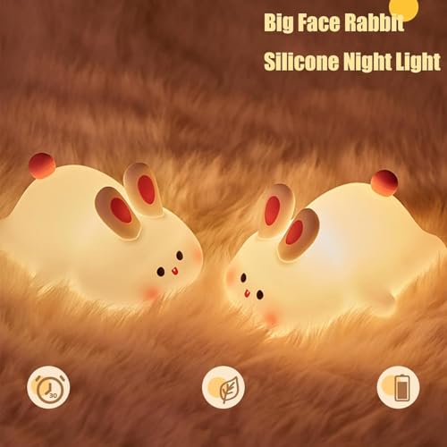 Image of DotCom Kids Night Light Lamp | Rechargeable LED Bedside for Children's Bedroom | Ideal Gift for Boys, Girls, Toddlers, and Nursery (Cute Rabbit) | Silicone | Pink