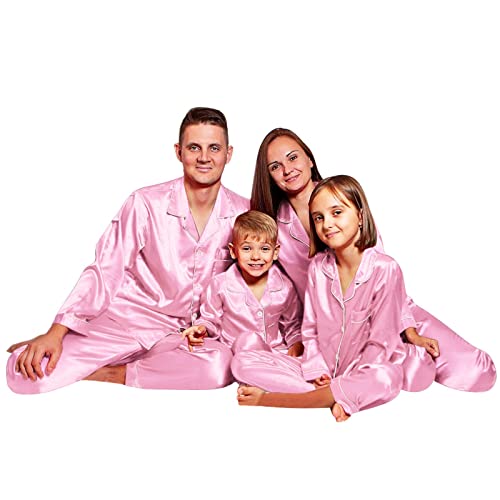 Family Christmas Pajamas Matching Sets 2025 Xmas Silk Satin Solid Pajamas Sets Matching Pjs Sleepwear for Men Women4