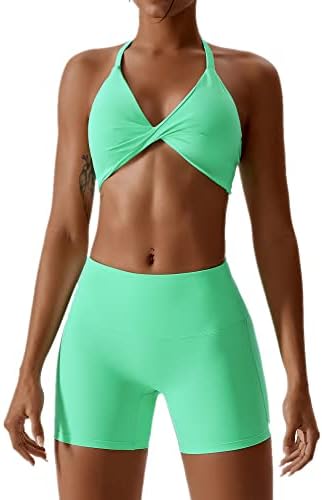 ABOCIW Workout Sets for Women 2 Piece Twist Front Halter Sports B...