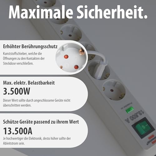 Brennenstuhl Eco-Line Steckdosenleiste 6-Fach mit Überspannungsschutz (Mehrfachsteckdose mit erhöhtem Berührungsschutz, Schalter und 1,5m Kabel) grau – Bild 6