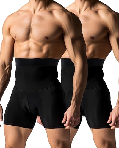 2 Pcs Men Girdle Tummy Control Shorts Compression Underwear High Waist Trainer Shapewear Body Shaper Boxer Briefs