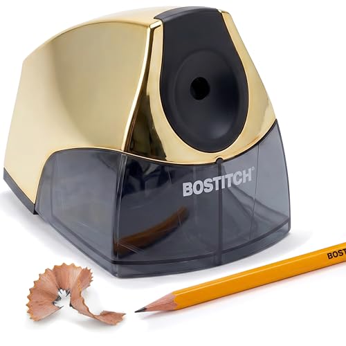 Image of Bostitch Office Electric Pencil Sharpener for Classroom & Desk Use, Heavy-Duty Stall-Free Motor, High-Capacity Shavings Tray, Gold Chrome