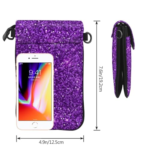 Purple Glitter Print Small Crossbody Bags for Women Leather Cell Phone Purses Mini Leather Shoulder Handbag Adjustable Strap3