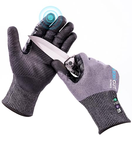 JDL ANSI A9 Highest Level Cut-Resistant Work Gloves B-COMB Breathable Cut Gloves with Extended Thumb Reinforcement Non-Slip Durable Touchscreen Black Large