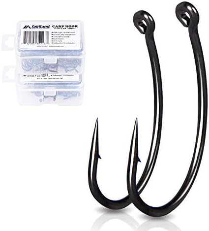 Fairiland Carp Hook Circle Shape Fish Hook 82B High Carbon Steel Fishing Hooks PTFE Coated Matt Black Barbed Hook for Saltwater Freshwater Packed in Hook Box(100pcs #2)