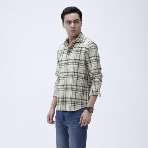 Image of BASICS 100% Cotton Checked Shirt for Men | Slim Fit | Everyday Smart Casual Wear | Full Sleeve