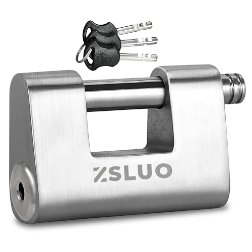 ZSLUO High Security Padlock Heavy Duty Locks, Stainless Steel Hardened Cut Proof Shackle, Weatherproof Anti-Theft Lock for Storage Units, Shed, Gate, Truck, Warehouse, Industrial Use (3 Keys)