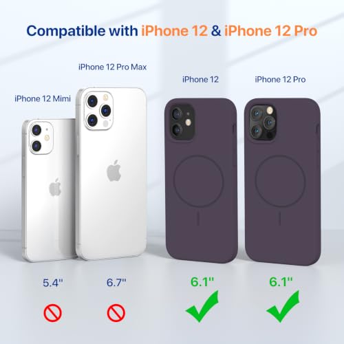 Image of Miracase Magnetic for iPhone 12 Case /iPhone 12 Pro Case, [Soft Anti-Scratch Microfiber Lining], Compatible with MagSafe, Liquid Silicone Shockproof Drop Protection Phone Case for 12 /12 Pro,Dark Purple