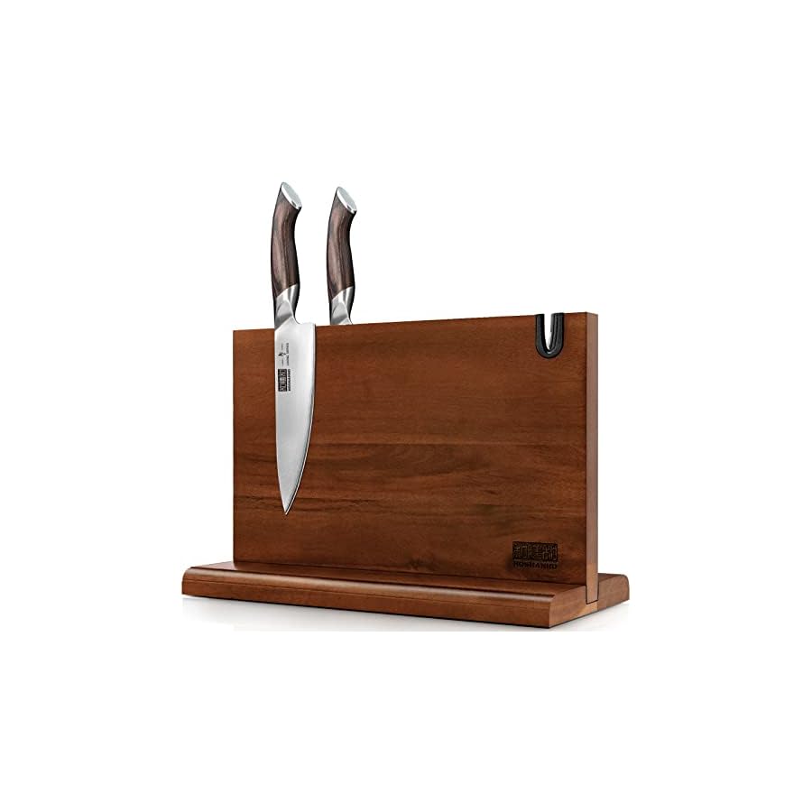 Magnetic-Knife-Block-14-x-10-Inches-Double-Sided-Magnetic-Knife-Holder-Rack-for-Kitchen-Counter-Acacia-Wood-Magnetic-Knife-Storage-Stand-with-Knife-Sharpener HOSHANHO Magnetic Knife Block 14 x 10 Inches, Double Sided Magnetic Knife Holder Rack for Kitchen Counter, Acacia Wood Magnetic Knife Storage Stand with Knife Sharpener