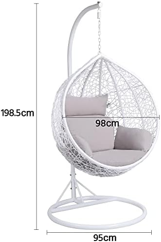 Yaheetech Garden Egg Chair Patio Swing Chair Outdoor Hanging Hammock with Stand Indoor Egg Chair with Cushion and Cover, White