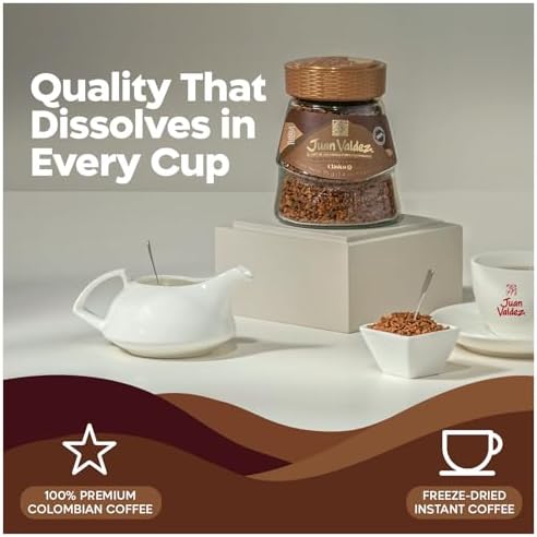 Juan Valdez Freeze-Dried Instant Coffee - Classic Flavor | 100% Colombian Arabica Beans | 3.5 oz / 100 g Jar | Pack of 6 | Smooth & Rich Taste 100% Colombian Coffee | Easy to Prepare | 6 Pack